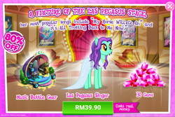 Size: 1033x692 | Tagged: safe, imported from derpibooru, zen moment, advertisement, clothes, costs real money, dress, female, gameloft, gem, jewelry, las pegasus singer, mare, necklace, official, song reference