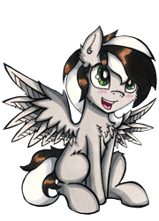 Size: 1162x1611 | Tagged: safe, artist:canvymamamoo, imported from derpibooru, oc, oc only, oc:raxella gessu, pegasus, pony, derpibooru community collaboration, 2022, 2022 community collab, blushing, cheek fluff, chest fluff, ear fluff, folded wings, male, open mouth, open smile, simple background, sitting, smiling, solo, spread wings, stallion, standing, transparent background, wings