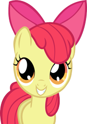 Size: 567x808 | Tagged: safe, artist:spokenmind93, imported from derpibooru, apple bloom, earth pony, pony, apple bloom's bow, bow, female, filly, foal, grin, hair bow, looking up, orange eyes, red mane, red tail, simple background, smiling, solo, tail, transparent background, vector