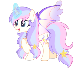 Size: 2316x2304 | Tagged: safe, artist:original intention, imported from derpibooru, oc, oc only, alicorn, bat pony, bat pony alicorn, pony, derpibooru community collaboration, 2022 community collab, bat wings, curved horn, female, full body, glowing, glowing horn, high res, horn, mare, multicolored mane, multicolored tail, open mouth, open smile, raised hoof, show accurate, simple background, smiling, solo, spread wings, standing, tail, transparent background, wings