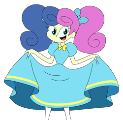 Size: 1658x1617 | Tagged: safe, artist:rarity525, imported from derpibooru, bon bon, sweetie drops, equestria girls, alternate hairstyle, clothes, dress, female, open mouth, pigtails, simple background, skirt, skirt lift, solo, transparent background, twintails
