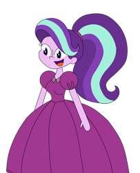 Size: 1515x1865 | Tagged: safe, artist:rarity525, imported from derpibooru, starlight glimmer, equestria girls, alternate hairstyle, clothes, dress, female, gown, open mouth, ponytail, poofy shoulders, simple background, solo, transparent background