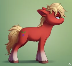 Size: 1370x1260 | Tagged: safe, artist:luminousdazzle, imported from derpibooru, sprout cloverleaf, earth pony, pony, :c, >:c, chest fluff, frown, g5, green background, grumpy, lidded eyes, male, messy mane, my little pony: a new generation, simple background, solo, sprout is not amused, stallion, stupid sexy sprout cloverleaf, unamused