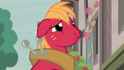 Size: 1280x720 | Tagged: safe, imported from derpibooru, screencap, big macintosh, earth pony, pony, hard to say anything, big macintosh's yoke, cute, horse collar, macabetes, male, pouting, puppy dog eyes, sad, sadorable, solo, stallion