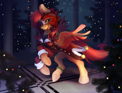 Size: 3924x3000 | Tagged: safe, artist:mithriss, imported from derpibooru, oc, oc only, pegasus, pony, christmas, christmas lights, christmas tree, clothes, high res, holiday, mask, night, solo, tree