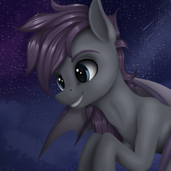 Size: 3000x3000 | Tagged: safe, artist:palibrik, imported from derpibooru, oc, oc only, bat pony, pony, bat pony oc, female, high res, night, night sky, sky, smiling, solo