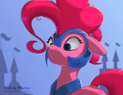 Size: 3200x2500 | Tagged: safe, artist:phlerius, imported from derpibooru, pinkie pie, earth pony, pony, armor, digital art, helmet, high res, solo