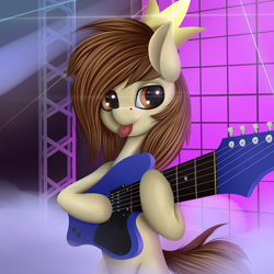 Size: 3000x3000 | Tagged: safe, artist:palibrik, imported from derpibooru, oc, oc only, earth pony, pony, bipedal, earth pony oc, electric guitar, female, guitar, high res, hoof hold, musical instrument, solo, tongue out