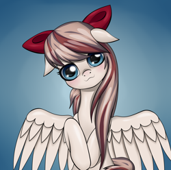Size: 3026x3000 | Tagged: safe, artist:palibrik, imported from derpibooru, angel wings, pegasus, pony, :3, female, floppy ears, gradient background, head tilt, high res, mare, solo, spread wings, wings