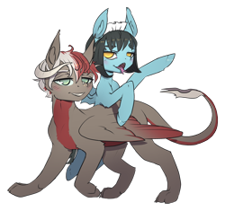 Size: 1200x1127 | Tagged: safe, artist:lunarlacepony, imported from derpibooru, oc, oc only, oc:funeral dirge, oc:lunar lace, bat pony, draconequus, pony, derpibooru community collaboration, 2022 community collab, clothes, friends, maid, simple background, transparent background