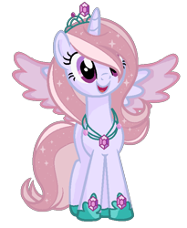 Size: 592x722 | Tagged: safe, artist:gihhbloonde, imported from derpibooru, oc, oc only, alicorn, pony, alicorn oc, base used, ethereal mane, female, hoof shoes, horn, jewelry, mare, simple background, smiling, solo, spread wings, starry mane, tiara, transparent background, wings