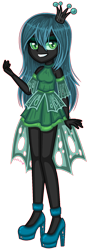 Size: 680x1890 | Tagged: safe, artist:fantarianna, imported from derpibooru, queen chrysalis, equestria girls, clothes, crown, dress, equestria girls-ified, eyelashes, female, grin, high heels, jewelry, regalia, shoes, simple background, smiling, solo, transparent background, younger