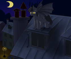 Size: 3000x2474 | Tagged: safe, artist:agent-diego, imported from derpibooru, oc, oc only, oc:setax, bat pony, canterlot castle, high res, lamppost, male, moon, mountain, night, roof, window