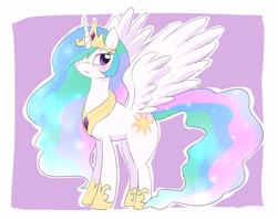 Size: 2290x1822 | Tagged: safe, artist:leo19969525, imported from derpibooru, princess celestia, alicorn, pony, blushing, crown, cute, cutelestia, female, hair over one eye, jewelry, mare, regalia, solo, spread wings, wings