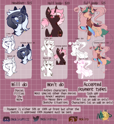 Size: 2160x2348 | Tagged: safe, artist:mokiro, imported from derpibooru, oc, alicorn, pegasus, pony, unicorn, advertisement, commission info, commission prices, commissions open