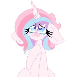 Size: 1280x1280 | Tagged: safe, artist:ladylullabystar, imported from derpibooru, oc, oc only, oc:lullaby star, pony, unicorn, crying, female, floppy ears, mare, simple background, solo, tears of joy, transparent background