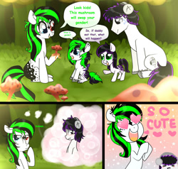 Size: 1362x1296 | Tagged: safe, artist:kaikururu, imported from derpibooru, oc, oc only, earth pony, pony, bust, colt, cute, daydream, dialogue, earth pony oc, female, filly, foal, heart eyes, heterochromia, hoof hold, male, mare, mushroom, ocbetes, outdoors, rule 63, smiling, stallion, thinking, thought bubble, wingding eyes