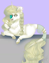 Size: 1119x1427 | Tagged: safe, artist:teonnakatztkgs, imported from derpibooru, oc, oc only, butterfly, pony, unicorn, female, horn, lying down, mare, prone, solo, unicorn oc