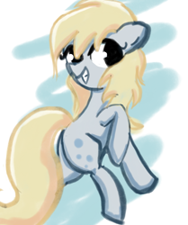 Size: 1818x2170 | Tagged: safe, artist:solid shrimp, imported from derpibooru, derpy hooves, earth pony, pony, abstract background, butt, female, grin, hooves, plot, race swap, smiling, solo, tail