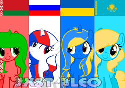 Size: 1084x758 | Tagged: safe, artist:jxst-bleo, imported from derpibooru, oc, oc only, pony, belarus, kazakhstan, nation ponies, ponified, russia, ukraine