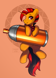 Size: 2258x3111 | Tagged: safe, artist:sugarstar, imported from derpibooru, oc, oc only, oc:selest light, pony, unicorn, high res, horn, looking at you, male, smiling, smiling at you, solo, spray can, stallion, unicorn oc