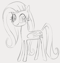 Size: 577x607 | Tagged: safe, artist:dotkwa, imported from derpibooru, fluttershy, pegasus, pony, female, gray background, grayscale, mare, monochrome, simple background, sketch, smiling, solo