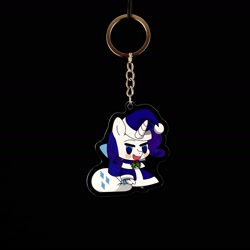 Size: 1666x1665 | Tagged: safe, artist:dimanizma, artist:shop4geek, imported from derpibooru, rarity, pony, unicorn, acrylic plastic, anime, bag, charm, chibi, christmas, clothes, costume, cute, fate/stay night, female, filly, foal, handmade, happy new year, hat, hearth's warming eve, holiday, horn, irl, keychain, merchandise, padoru, photo, santa costume, santa hat, simple background, solo