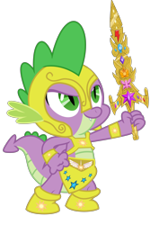 Size: 5500x8239 | Tagged: safe, artist:kuren247, artist:ponygamer2020, imported from derpibooru, spike, dragon, absurd resolution, armor, artifact, boots, clothes, combined, cutie mark, element of generosity, element of harmony, element of honesty, element of kindness, element of laughter, element of loyalty, element of magic, elements of harmony, emblem, gauntlet, grin, helmet, implied princess celestia, male, object, pose, royal guard armor, royal guard spike, shoes, show accurate, simple background, smiling, solo, stars, sword, sword of harmony, transparent background, vector, weapon