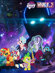 Size: 1500x2000 | Tagged: safe, artist:ponygamer2020, edit, imported from derpibooru, vector edit, cozy glow, fizzlepop berrytwist, moondancer, princess ember, queen chrysalis, spike, starlight glimmer, sunset shimmer, tempest shadow, alicorn, changeling, changeling queen, dragon, pony, unicorn, equestria girls, my little pony: the movie, alicornified, alternate universe, armor, artifact, bandage, black sclera, boots, cloak, clothes, clothes swap, combined, cover, cover art, cozybetes, cozycorn, crossover, cute, cutie mark, dragoness, element of generosity, element of harmony, element of honesty, element of kindness, element of laughter, element of loyalty, element of magic, elements of harmony, emblem, evil grin, fanfic, fanfic art, fanfic cover, female, filly, foal, gauntlet, glasses, glow, glowing horn, grin, group, helmet, horn, implied princess celestia, implied sunset satan, kamen rider, levitation, logo, looking at you, magic, magic aura, male, mare, marvel, marvel cinematic universe, my little pony logo, my little pony: what if...?, object, on one leg, one leg raised, open mouth, peytral, pose, pouch, race swap, royal guard, royal guard armor, royal guard spike, s5 starlight, scarf, self-levitation, shoes, show accurate, signature, smiling, smiling at you, solo, spikabetes, stars, storm army, sunset satan, sword, sword of harmony, telekinesis, tempest gets her horn back, tempest now has a true horn, tempestbetes, uatu the watcher, vector, wall of tags, wallpaper, watcher, waving, weapon, what if, what if...?, wings