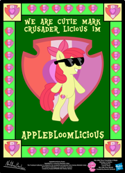 Size: 758x1054 | Tagged: safe, artist:strykarispeeder, imported from derpibooru, part of a set, apple bloom, earth pony, pony, apple bloomlicious, bipedal, female, filly, foal, solo, sunglasses, twilightlicious