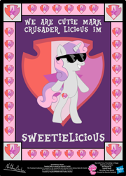 Size: 758x1054 | Tagged: safe, artist:strykarispeeder, imported from derpibooru, part of a set, sweetie belle, pony, unicorn, bipedal, female, filly, foal, solo, sunglasses, sweetielicious, twilightlicious