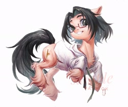 Size: 2048x1718 | Tagged: safe, artist:paipaishuaige, imported from derpibooru, oc, oc only, earth pony, pony, chest fluff, clothes, commission, cute, female, glasses, hoodie, looking at you, mare, smiling, solo, traditional art, unshorn fetlocks