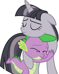 Size: 3168x4000 | Tagged: safe, anonymous artist, artist:dasprid, edit, imported from derpibooru, spike, twilight sparkle, alicorn, dragon, pony, castle sweet castle, depressed, discorded, discorded twilight, duo, eyes closed, female, floppy ears, frown, high res, hug, male, mare, sad, simple background, sorrow, transparent background, twilight sparkle (alicorn), twilight tragedy, vector