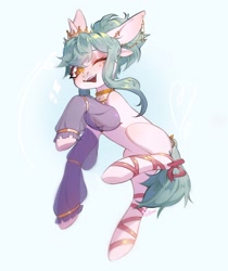 Size: 1718x2048 | Tagged: safe, artist:fedos, imported from derpibooru, oc, oc only, pony, unicorn, clothes, detached sleeves, ear piercing, earring, happy, jewelry, looking at you, one eye closed, piercing, ribbon, see-through, smiling, solo, tiara, wink