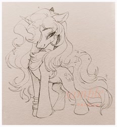 Size: 947x1024 | Tagged: safe, artist:paipaishuaige, imported from derpibooru, oc, oc only, pony, unicorn, chest fluff, choker, lidded eyes, smiling, solo, traditional art