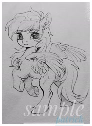 Size: 1499x2048 | Tagged: safe, artist:paipaishuaige, imported from derpibooru, oc, oc only, pegasus, pony, chest fluff, commission, looking at you, looking back, looking back at you, solo, spread wings, traditional art, watermark, wings