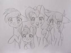 Size: 2048x1536 | Tagged: safe, artist:artellys, imported from derpibooru, apple bloom, pinkie pie, rainbow dash, oc, oc:lilac bubbles, earth pony, pegasus, pony, female, filly, foal, mare, traditional art