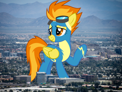 Size: 1600x1200 | Tagged: safe, artist:dashiesparkle, artist:thegiantponyfan, imported from derpibooru, spitfire, pegasus, pony, arizona, clothes, female, giant pegasus, giant pony, giant/macro spitfire, giantess, goggles, highrise ponies, irl, macro, mare, mega giant, phoenix (city), photo, ponies in real life, uniform, wonderbolts uniform