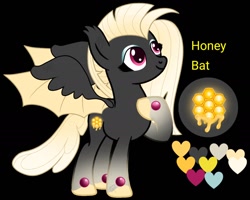 Size: 1394x1114 | Tagged: safe, artist:teonnakatztkgs, imported from derpibooru, oc, oc only, alicorn, bat pony, pony, base used, bat pony oc, bat wings, black background, colored wings, female, mare, reference sheet, simple background, smiling, solo, two toned wings, wings