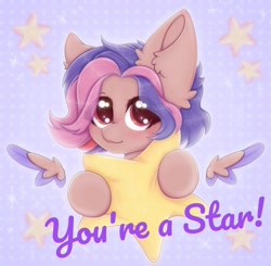 Size: 1080x1058 | Tagged: safe, artist:saltyvity, imported from derpibooru, oc, pegasus, pony, blue background, blushing, commission, cute, red eyes, simple background, solo, sparkles, stars