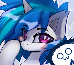 Size: 2593x2280 | Tagged: safe, artist:jfrxd, imported from derpibooru, dj pon-3, vinyl scratch, pony, unicorn, blushing, bust, female, looking at you, mare, portrait, raised hoof, solo, white pupils