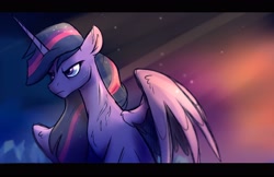 Size: 3300x2143 | Tagged: safe, artist:rutkotka, imported from derpibooru, twilight sparkle, alicorn, pony, the last problem, chest fluff, ethereal hair, ethereal mane, ethereal tail, female, frown, mare, older, older twilight, partially open wings, princess twilight 2.0, scar, scratches, slim, solo, tail, twilight sparkle (alicorn), twilight sparkle is not amused, unamused, wing fluff, wings
