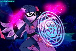 Size: 1280x864 | Tagged: safe, artist:dncsamsonart, imported from derpibooru, sci-twi, twilight sparkle, equestria girls, female, glasses, glowing hands, magic, magic circle, ponied up, solo