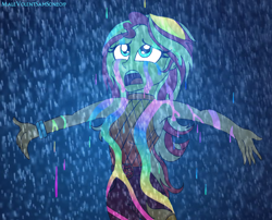 Size: 1280x1036 | Tagged: safe, artist:dncsamsonart, imported from derpibooru, sunset shimmer, equestria girls, equestria girls series, let it rain, spoiler:eqg series (season 2), female, open mouth, rain, scene interpretation, solo, wet hair