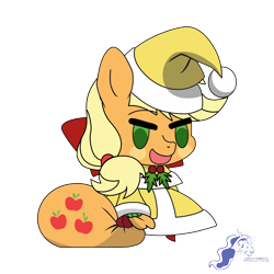 Size: 9934x9934 | Tagged: safe, artist:dimanizma, imported from derpibooru, applejack, earth pony, pony, absurd resolution, anime, bag, chibi, christmas, clothes, costume, cute, fate/stay night, female, filly, foal, happy new year, hat, hearth's warming eve, holiday, padoru, santa costume, santa hat, simple background, solo, transparent background, watermark