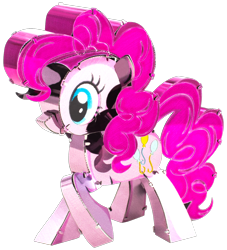 Size: 1090x1200 | Tagged: safe, imported from derpibooru, pinkie pie, pony, craft, curly hair, cutie mark, metal earth, pink hair, pink mane, pink skin, simple background, solo, transparent background