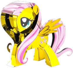 Size: 1200x1113 | Tagged: safe, imported from derpibooru, fluttershy, pony, blue eyes, craft, cute, daaaaaaaaaaaw, metal earth, pink hair, pink mane, shyabetes, simple background, solo, transparent background, wings, yellow skin, yellow wings