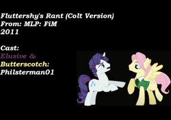 Size: 2388x1668 | Tagged: safe, artist:philsterman, imported from derpibooru, fluttershy, rarity, pegasus, pony, unicorn, suited for success, butterscotch, clothes, elusive, genderbent reenactment, my little colt, rant, reenactment, rule 63, suit, youtube, youtube link, youtuber