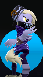 Size: 2160x3840 | Tagged: safe, artist:owlpirate, imported from derpibooru, derpy hooves, pegasus, pony, 3d, 4k, bipedal, clothes, face mask, hat, high res, jacket, k/da, mask, solo, source filmmaker, spread wings, wings