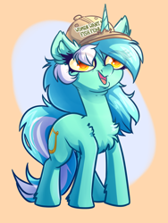 Size: 3000x4000 | Tagged: safe, artist:witchtaunter, imported from derpibooru, lyra heartstrings, pony, unicorn, chest fluff, commission, ear fluff, faic, female, fluffy, hat, implied lesbian, l.u.l.s., meme, shoulder fluff, simple background, solo